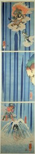 Mongaku Shonin under the Waterfall (vertical triptych)